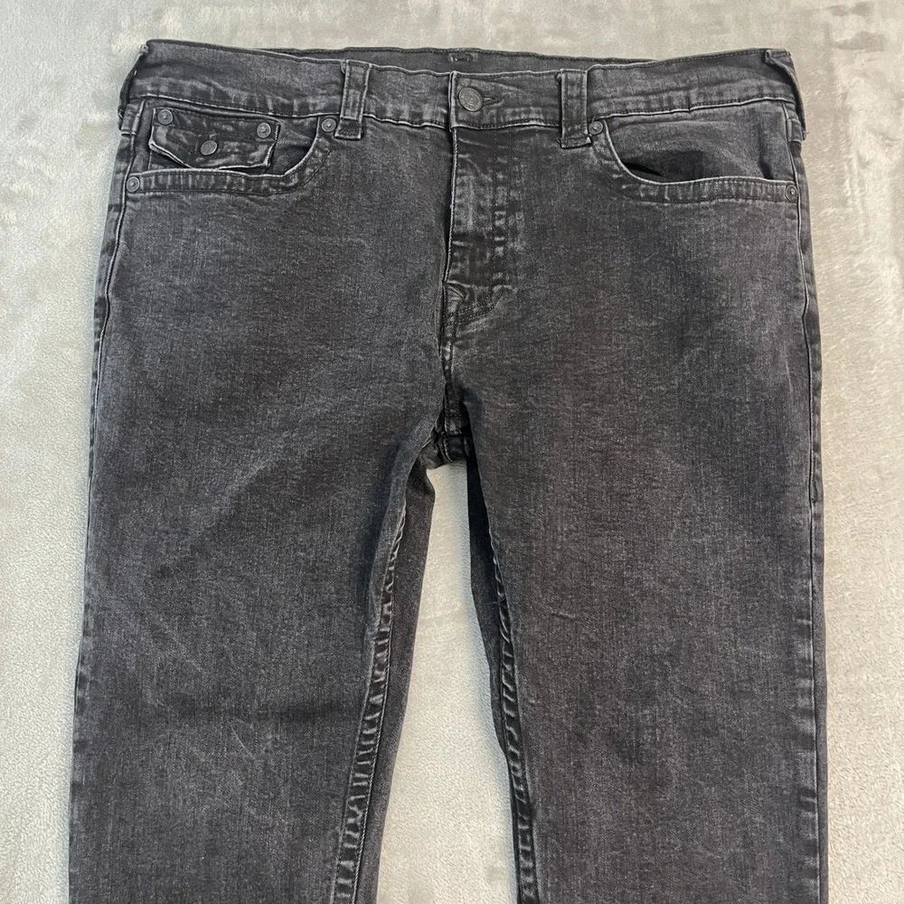 True Religion Rocco Relaxed Skinny Jeans Mens 40x32 Black Flap Pocket Denim